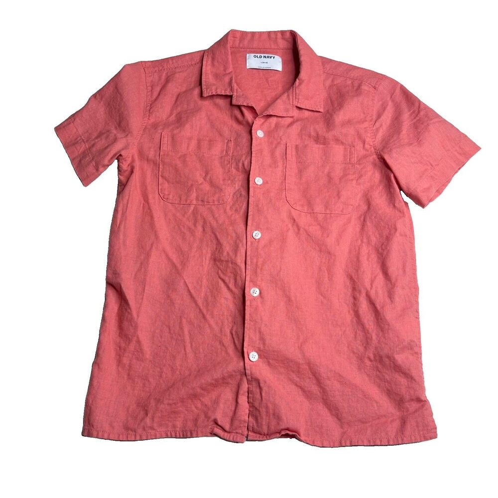 Old Navy Button Down Shirt Kids Coral Linen Blend Short Sleeve Casual Size large